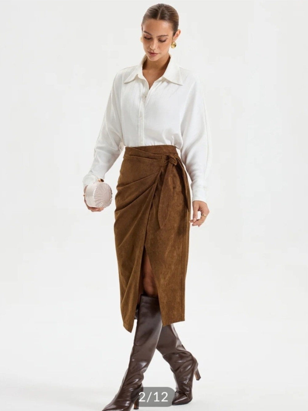 Tie Knot Suede Effect Midi Skirt